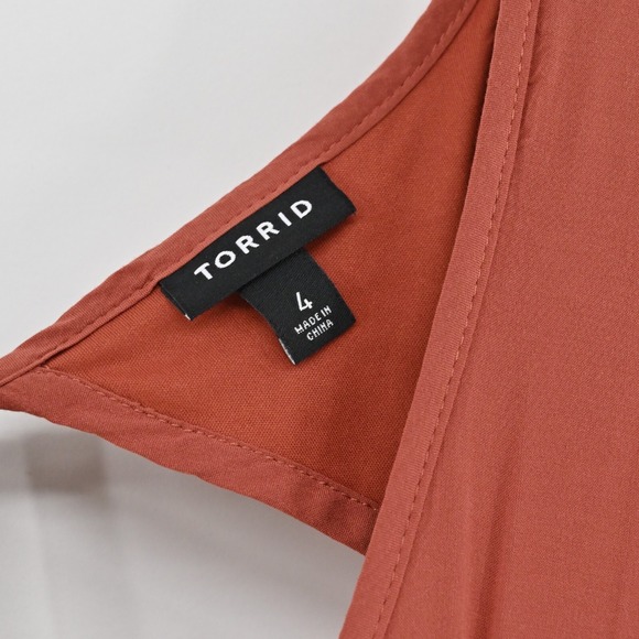 TORRID Dress Size 4X Challis Rust Embroidered Smocked Waist Flutter Short Sleeve - Picture 8 of 13